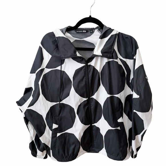 MARIMEKKO x UNIQLO Black White Packable Hoodie Rain Jacket Polka Dot Sz S - Picture 2 of 7